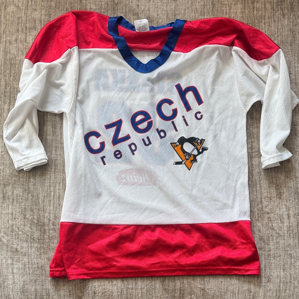 Czech Republic Hockey Jersey - Red and White - Pittsburgh Penguins 90s Straka